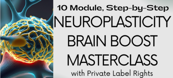 An image showing a computer generated neurology image with the text 10 Module, Step by Step Neuroplasticity Brain Boost Masterclass with PLR (Private Label Rights)